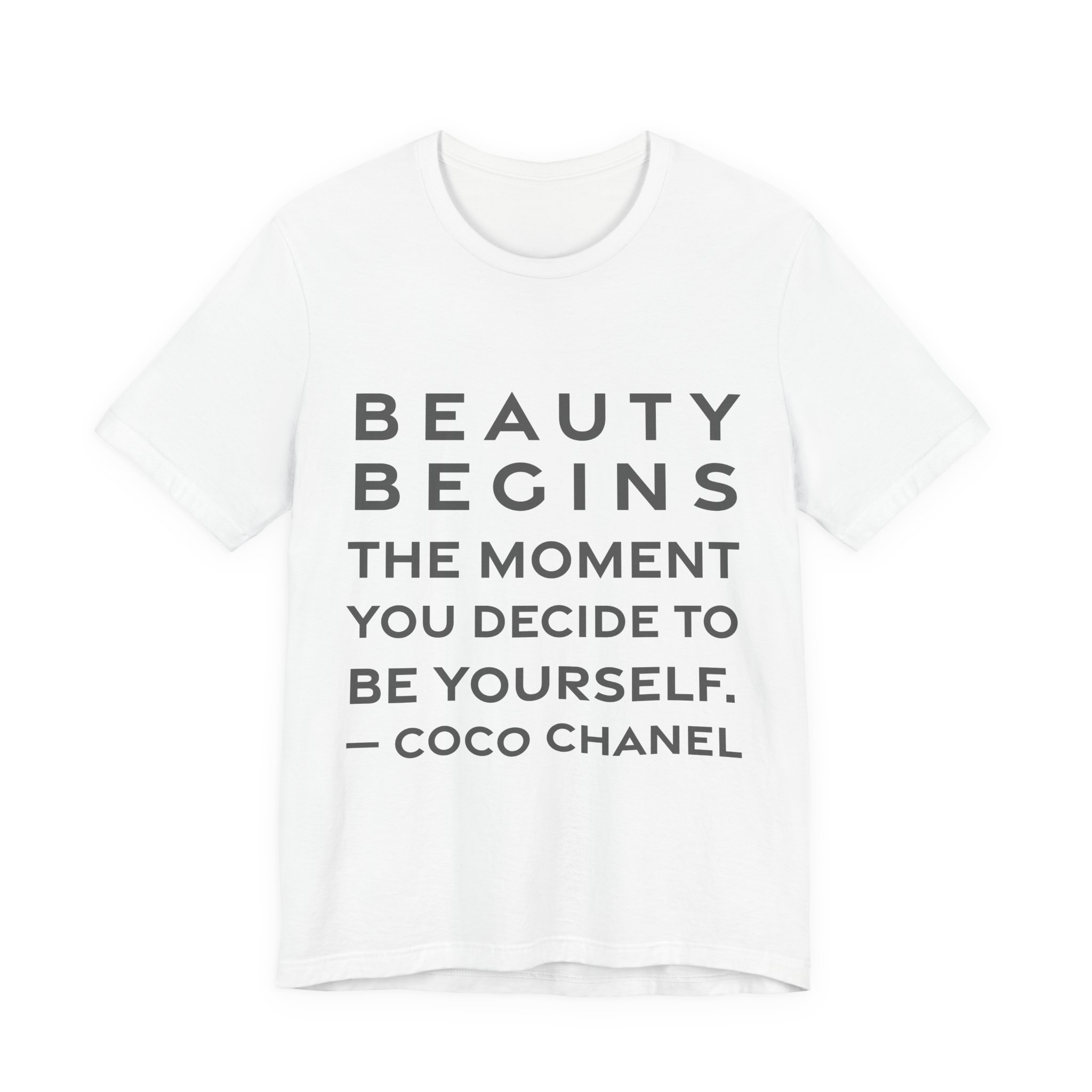 'Beauty Begins the Moment You' — Coco Chanel Quote Tee | RQuéV Black-on-White Statement Shirt — Classic Tee