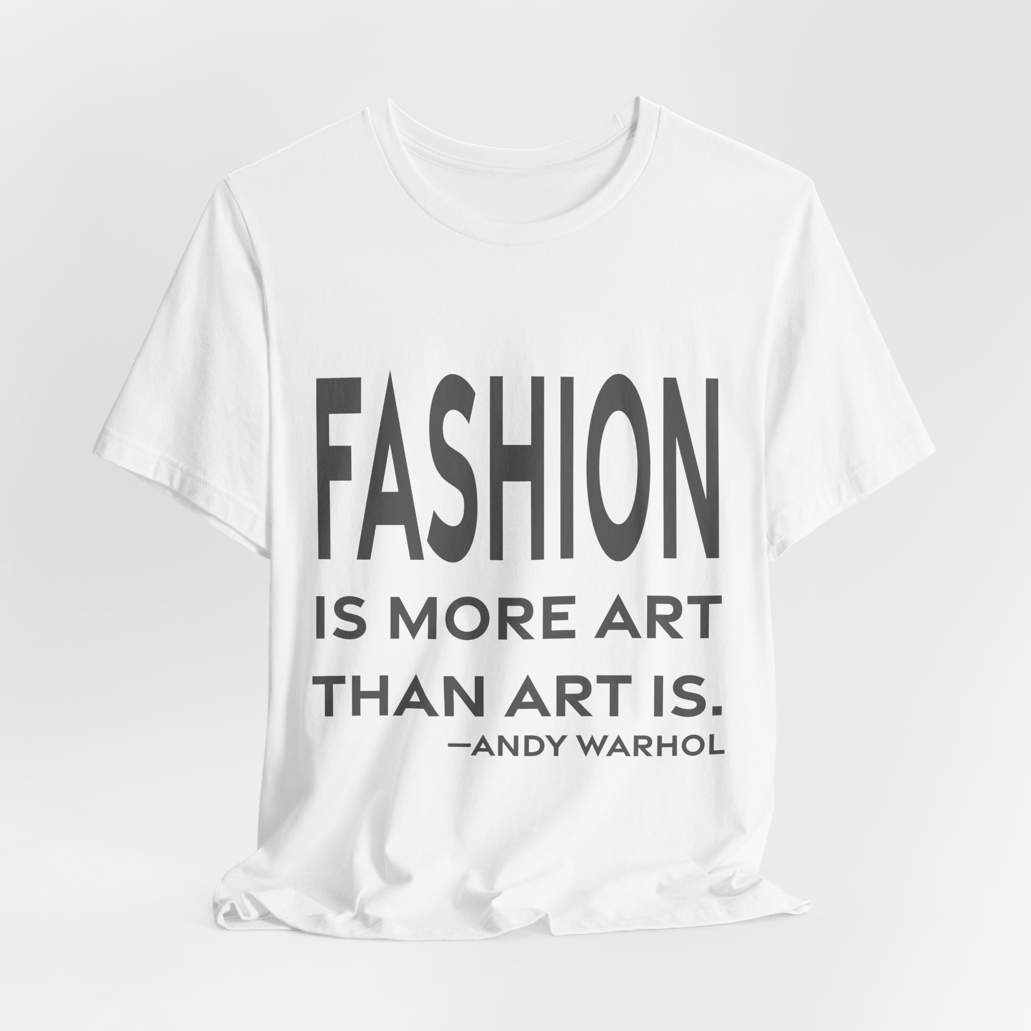 'Fashion is More Art Than Art is' — Andy Warhol Quote Tee | RQuéV Black-on-White Statement Shirt — Classic Tee - Image 2
