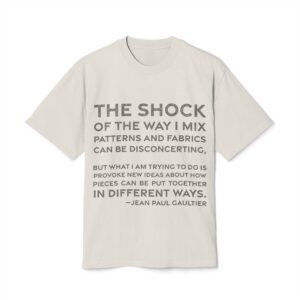 'The Shock of the Way' — Jean Paul Gaultier Quote Tee | RQuéV Black-on-White Statement Shirt — Oversized Tee
