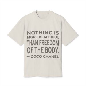 'Nothing is More Beautiful Than' — Coco Chanel Quote Tee | RQuéV Black-on-White Literary Tee — Oversized Tee