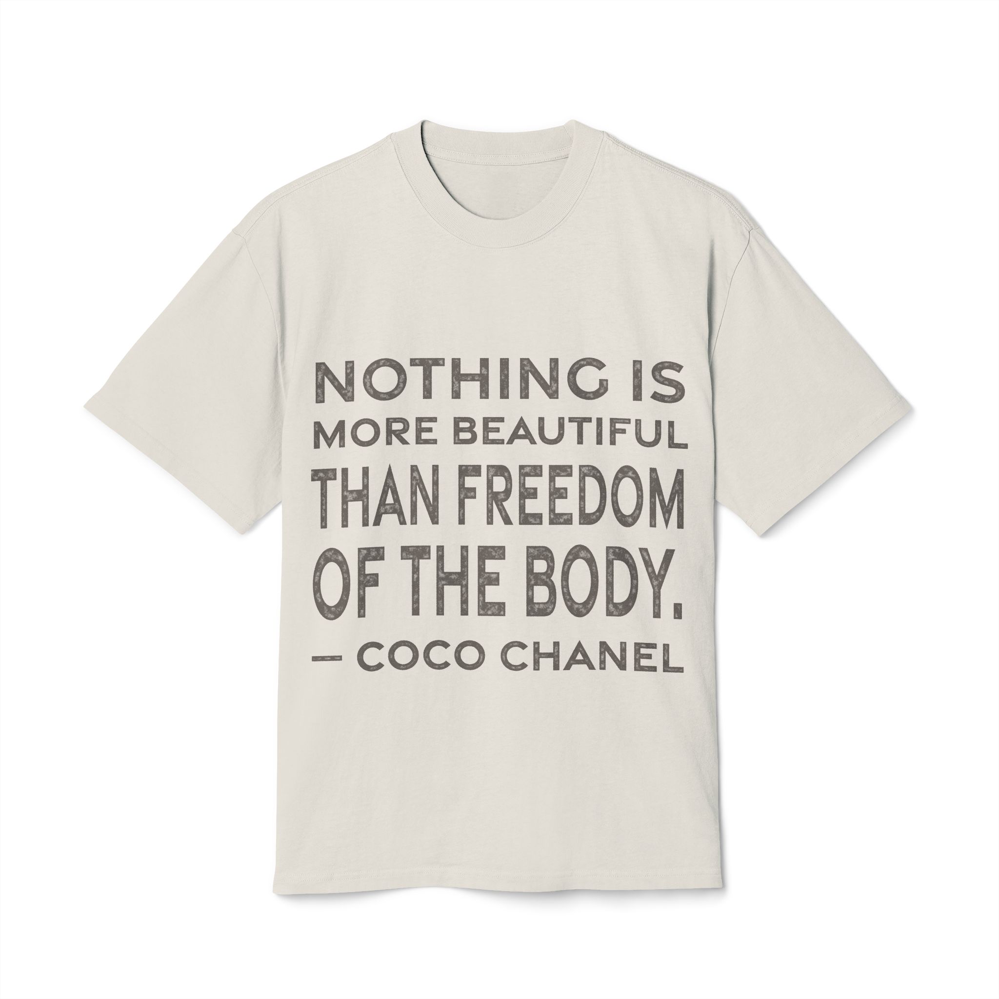 'Nothing is More Beautiful Than' — Coco Chanel Quote Tee | RQuéV Black-on-White Literary Tee — Oversized Tee