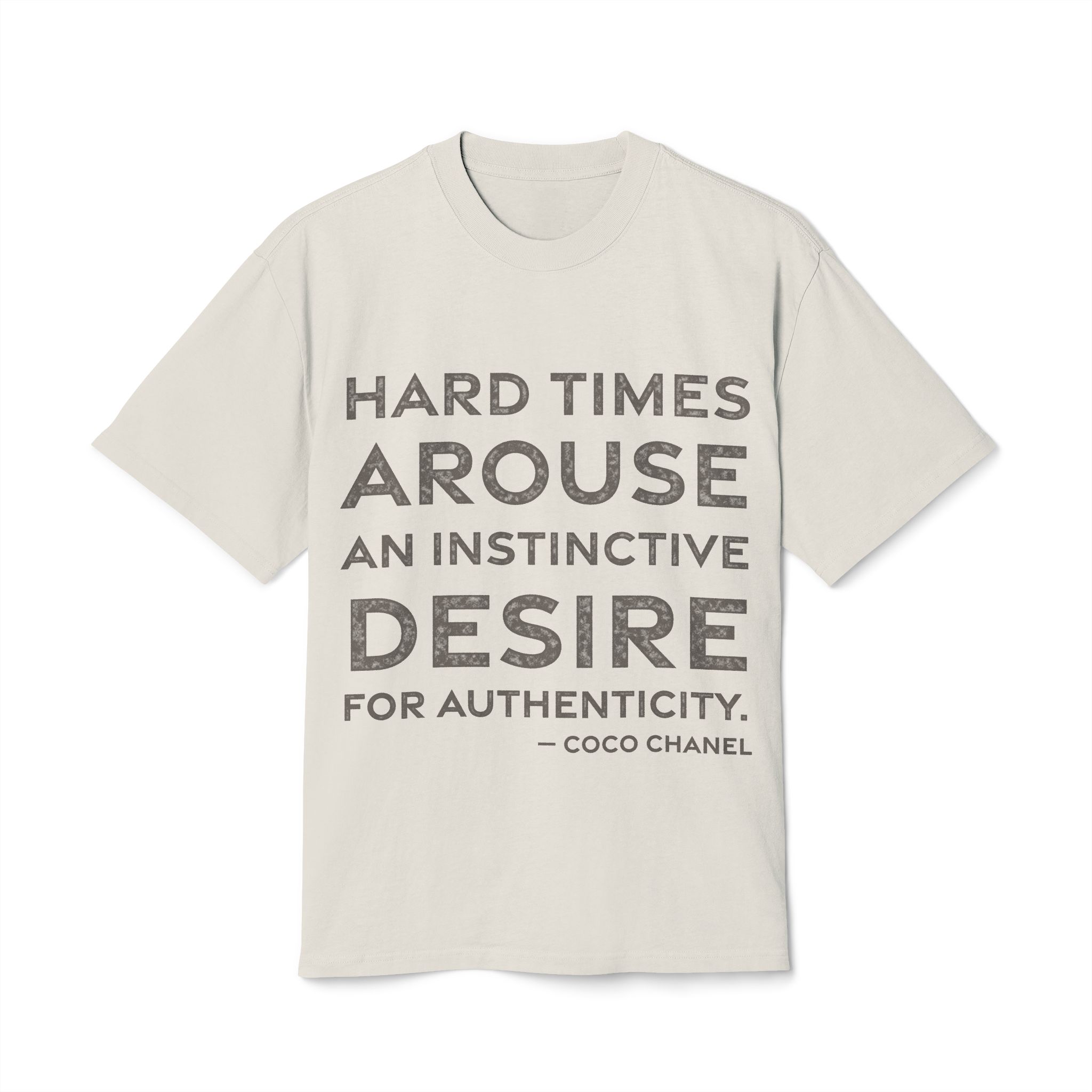 'Hard Times Arouse an Instinctive' — Coco Chanel Quote Tee | RQuéV Black-on-White Literary Tee — Oversized Tee