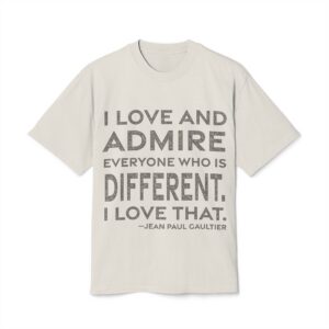 'I Love That' — Jean Paul Gaultier Quote Tee | RQuéV Black-on-White Literary Tee — Oversized Tee