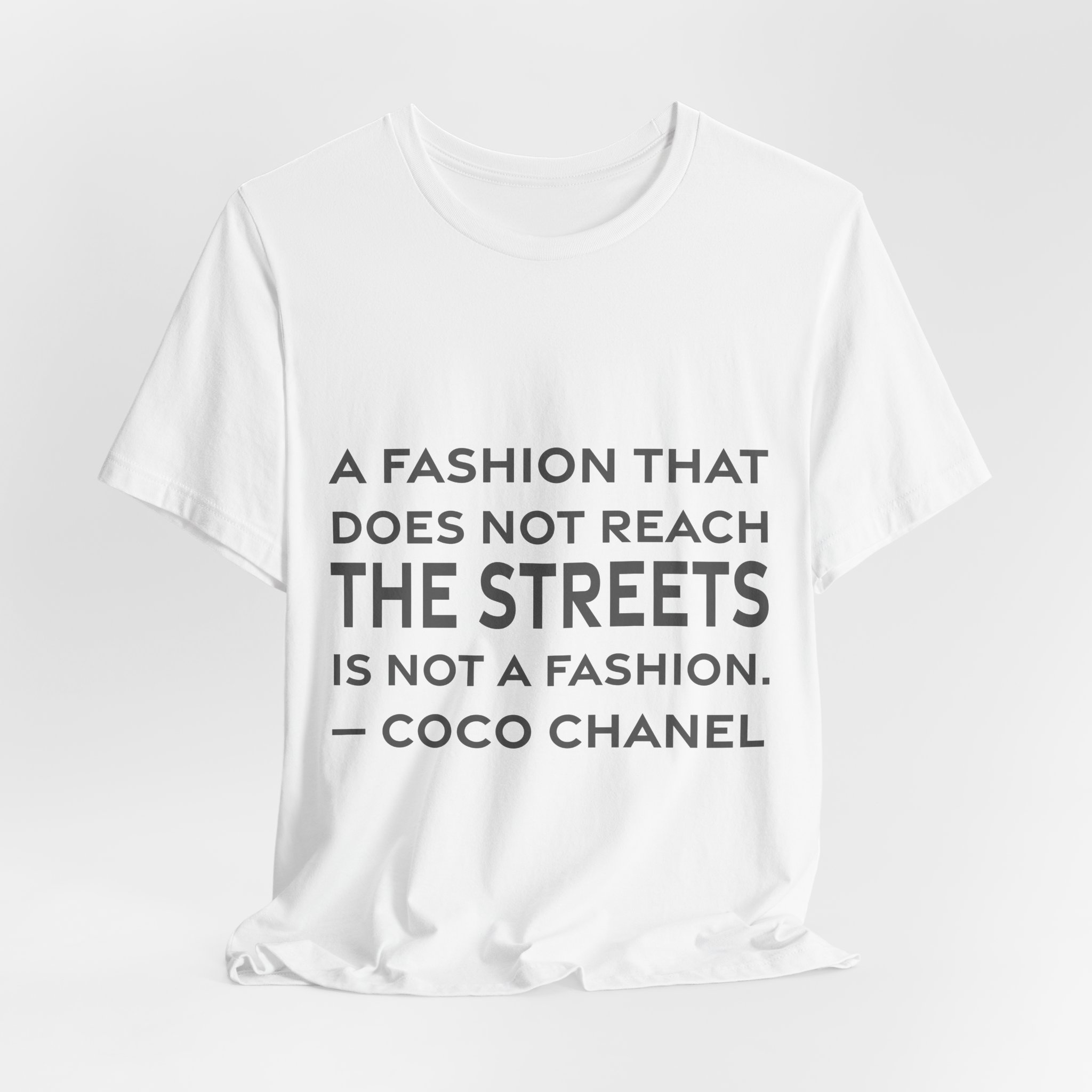 'A Fashion That Does Not' — Coco Chanel Quote Tee | RQuéV Black-on-White Statement Shirt — Classic Tee - Image 3