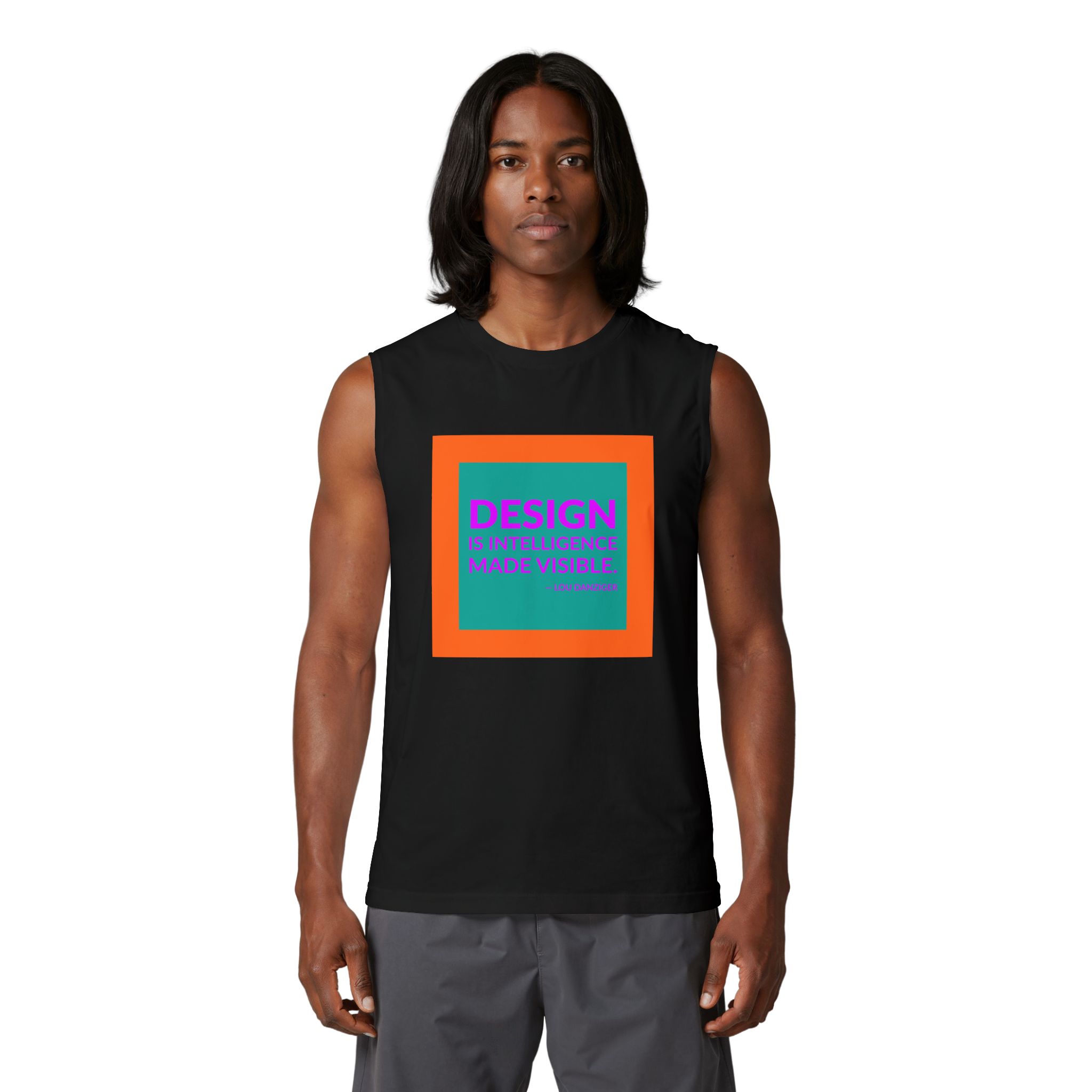 'Design is Intelligence Made Visible' — Lou Danziger Quote Tee | Wear Words Black-on-White Literary Tee — Muscle Tank - Image 4
