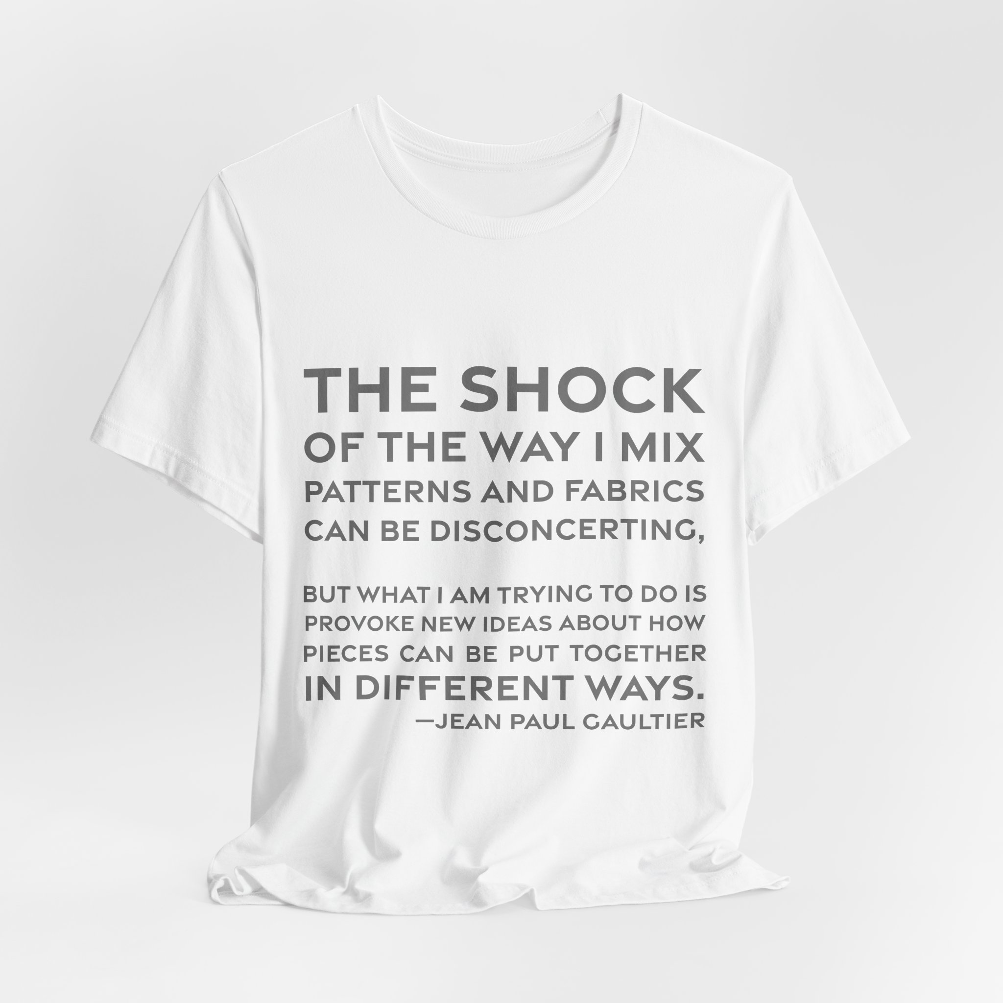 'The Shock of the Way' — Jean Paul Gaultier Quote Tee | RQuéV Black-on-White Statement Shirt — Classic Tee - Image 3