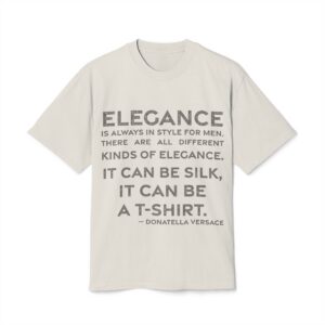'Elegance is Always in Style for Men' — Donatella Versace Quote Tee | RQuéV Black-on-White Literary Tee — Oversized Tee