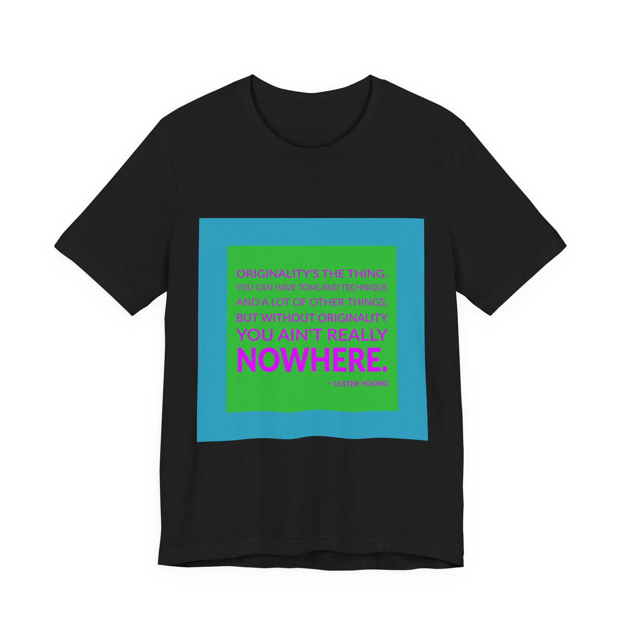 'Originality's the Thing' — Lester Young Quote Tee | RQuéV Black-on-White Statement Shirt — Classic Tee - Image 4