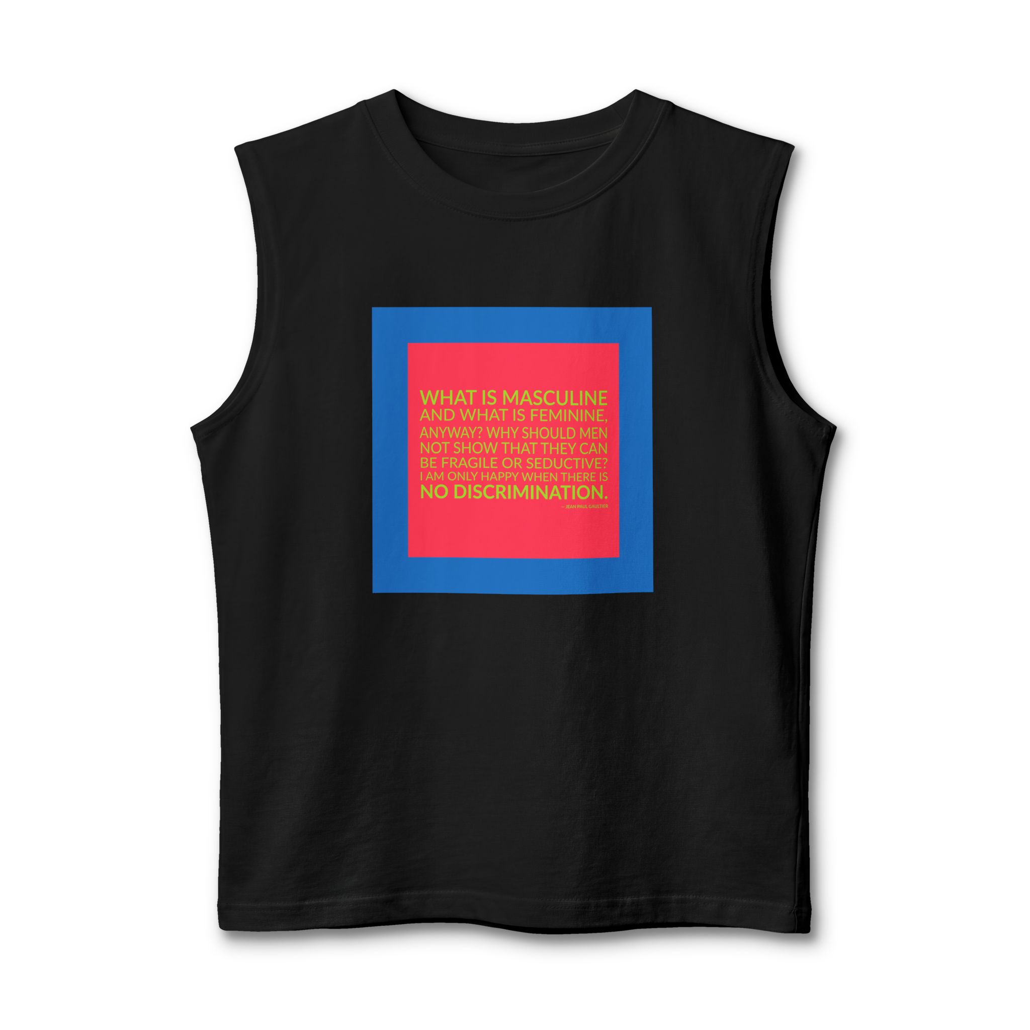 'What is Masculine and What' — Jean Paul Gaultier Quote Tee | Wear Words Black-on-White Literary Tee — Muscle Tank