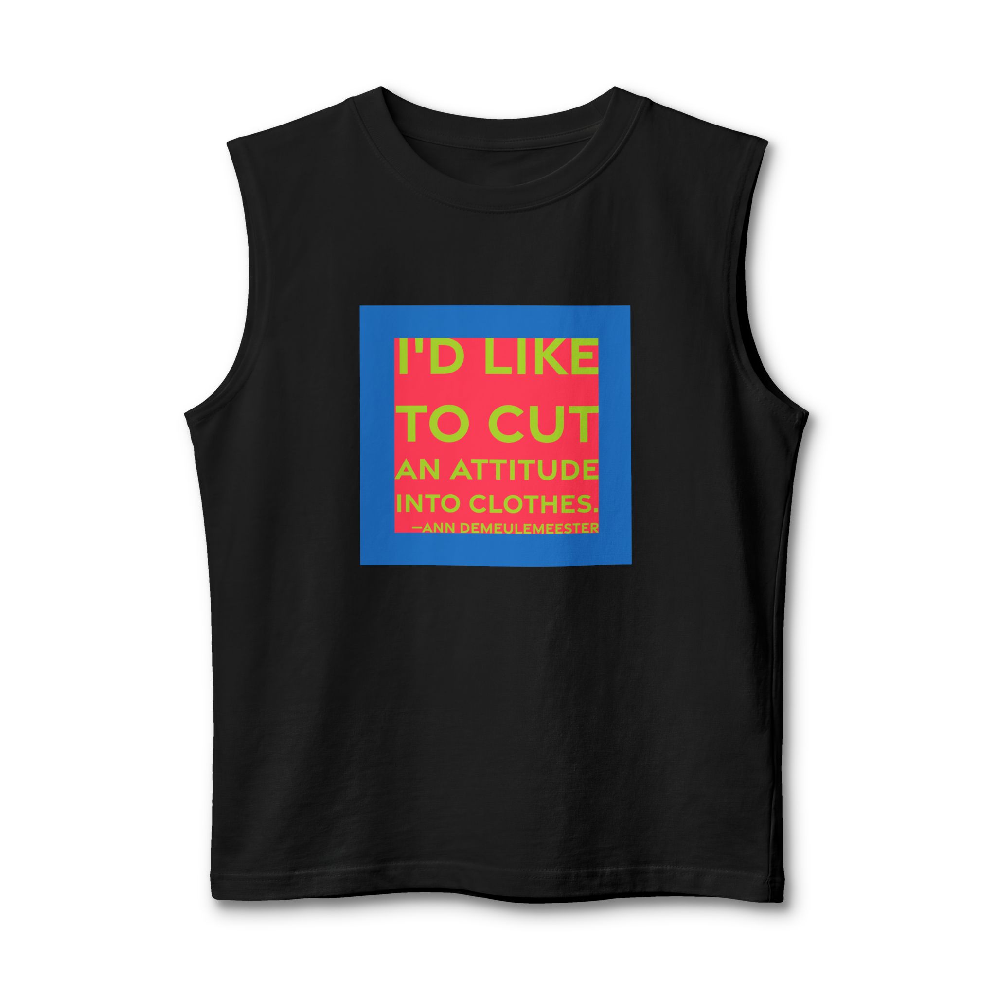 'I'd Like to Cut an' — Ann Demeulemeester Quote Tee | RQuéV Black-on-White Statement Shirt — Muscle Tank