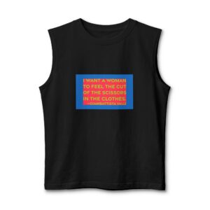 'I Want a Woman to' — Giambattista Valli Quote Tee | RQuéV Black-on-White Statement Shirt — Muscle Tank