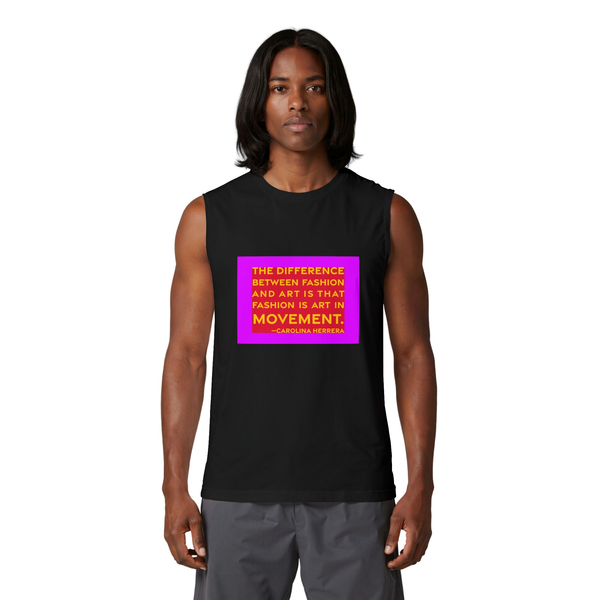 'The Difference Between Fashion and' — Carolina Herrera Quote Tee | RQuéV Black-on-White Literary Tee — Muscle Tank - Image 4