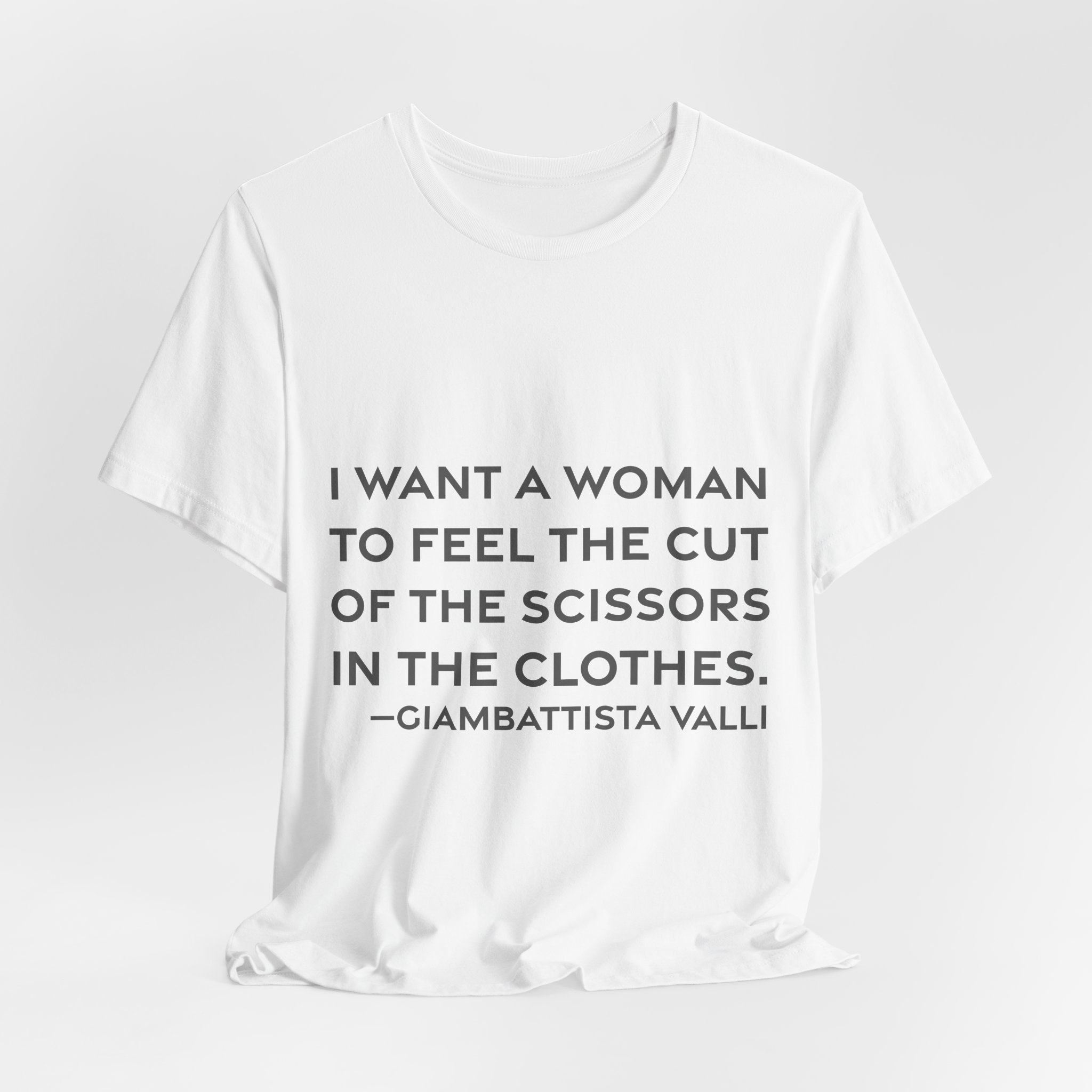 'I Want a Woman to' — Giambattista Valli Quote Tee | RQuéV Black-on-White Statement Shirt — Classic Tee - Image 5