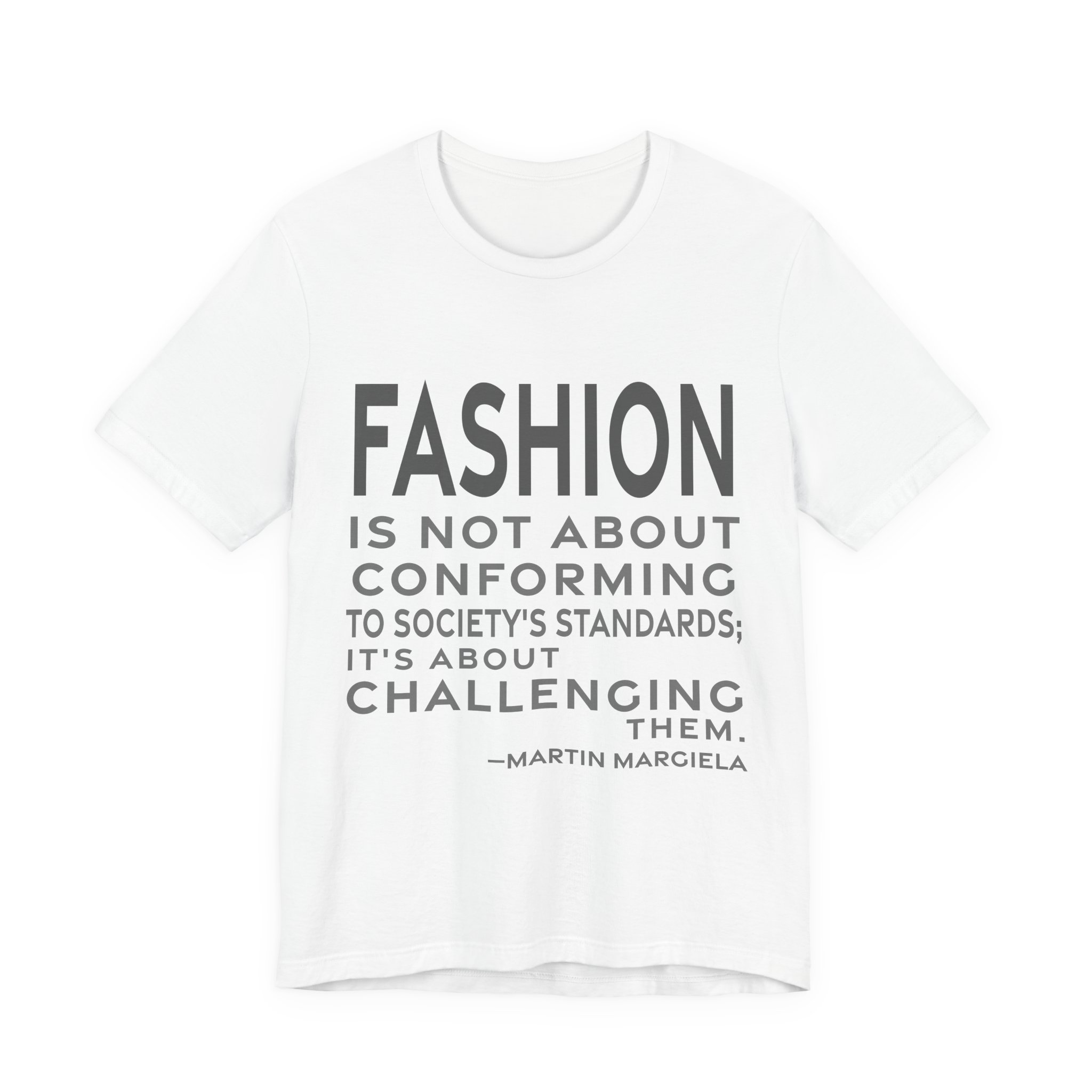 'Fashion is Not About Conforming' — Martin Margiela Quote Tee | RQuéV Black-on-White Statement Shirt — Classic Tee