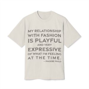 'My Relationship with Fashion is' — Phoebe Philo Quote Tee | RQuéV Black-on-White Literary Tee — Oversized Tee