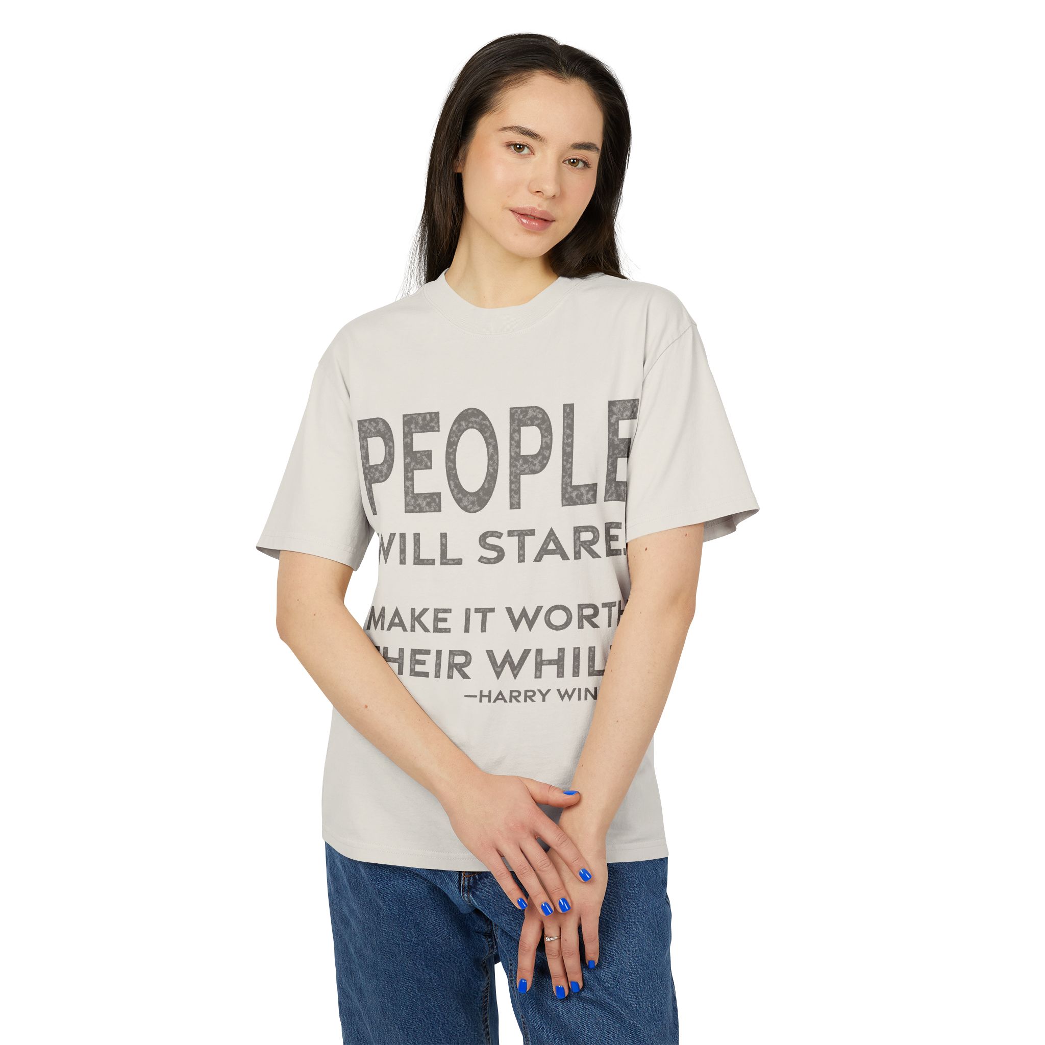 'People Will Stare' — Harry Winston Quote Tee | RQuéV Typographic Statement Tee — Oversized Tee - Image 3