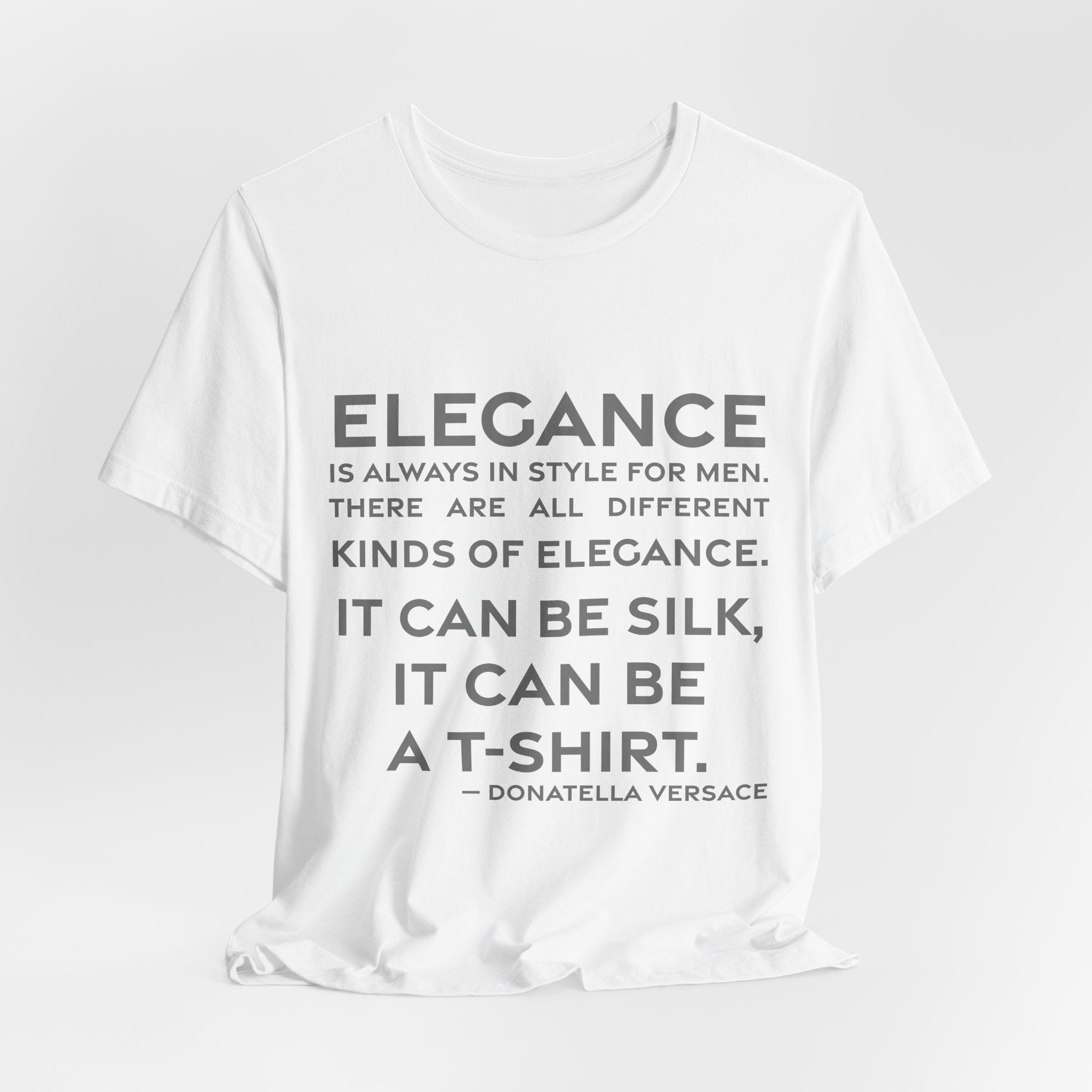 'Elegance is Always in Style for Men' — Donatella Versace Quote Tee | RQuéV Black-on-White Literary Tee — Classic Tee - Image 8