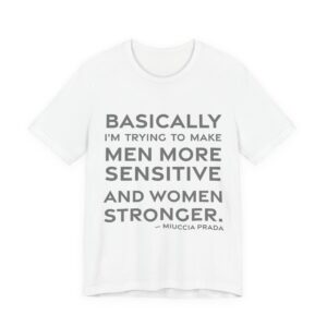 'Basically I'm Trying to Make' — Miuccia Prada Quote Tee | RQuéV Black-on-White Literary Tee — Classic Tee