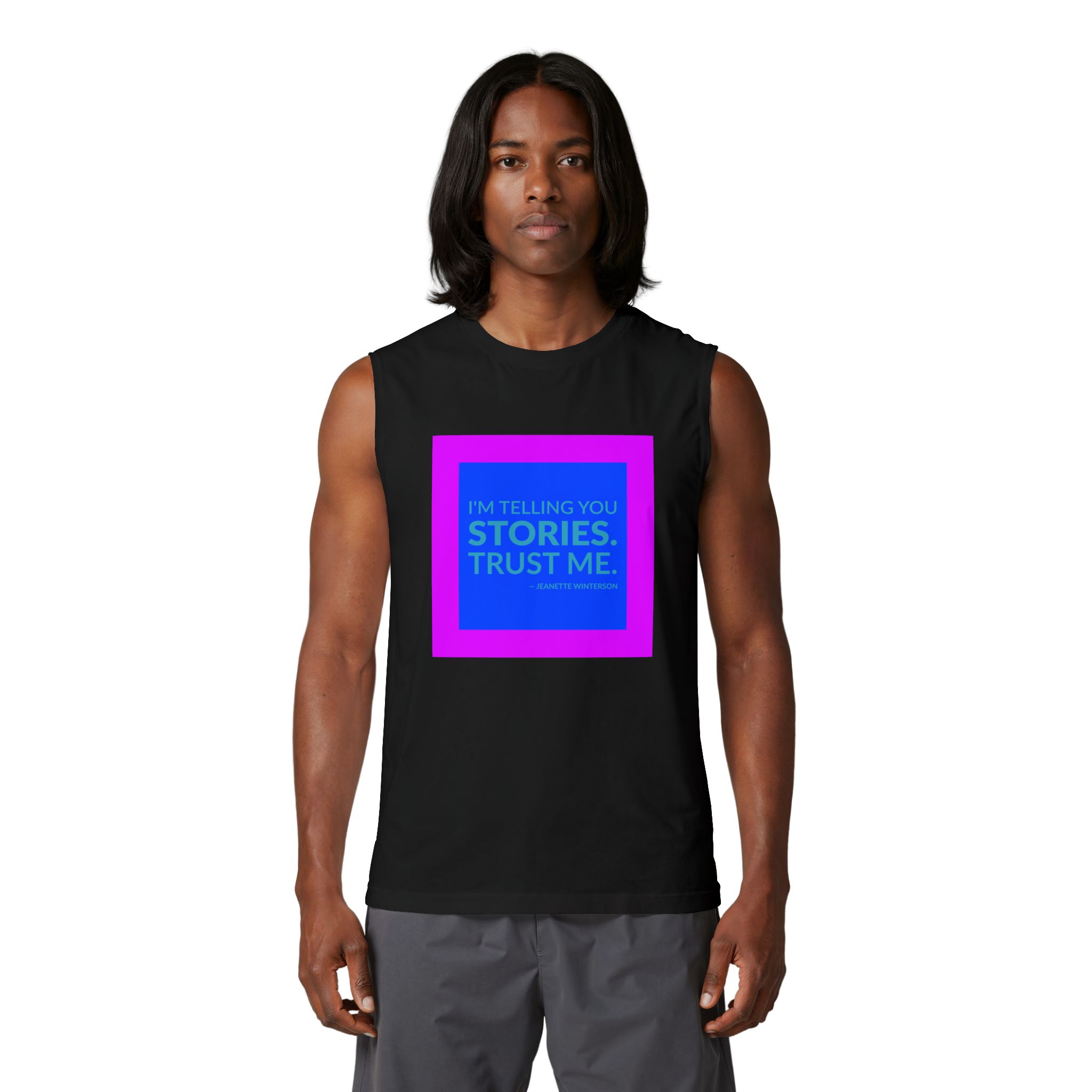 'Trust Me' — Jeanette Winterson Quote Tee | Wear Words Black-on-White Literary Tee — Muscle Tank - Image 3