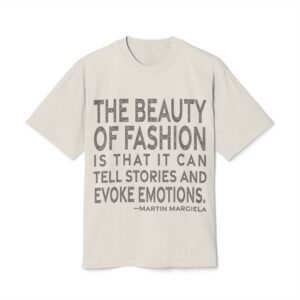 'The Beauty of Fashion is' — Martin Margiela Quote Tee | RQuéV Typographic Statement Tee — Oversized Tee