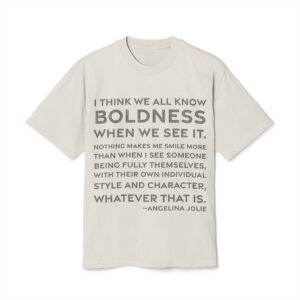 'I Think We All Know' — Angelina Jolie Quote Tee | RQuéV Black-on-White Literary Tee — Oversized Tee