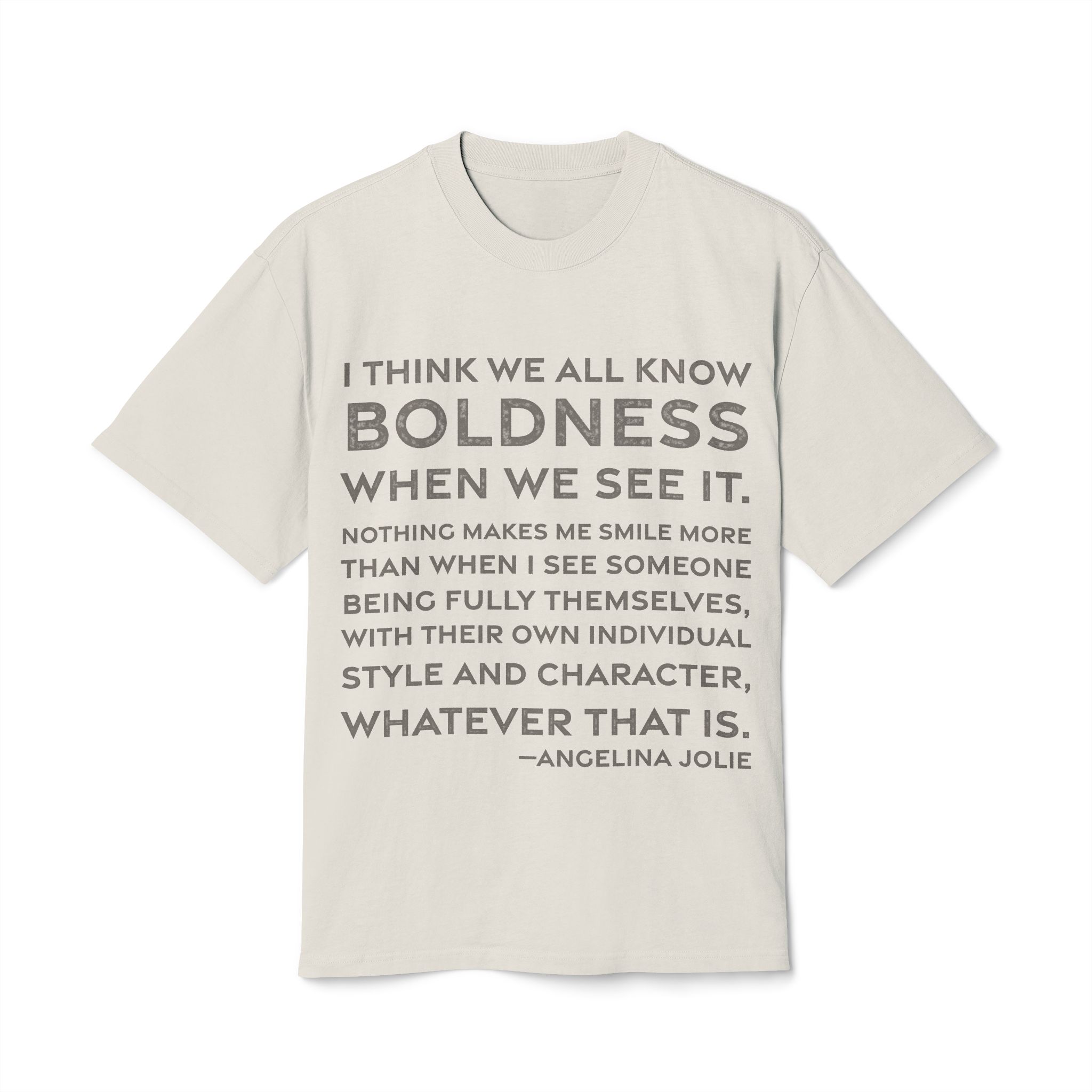 'I Think We All Know' — Angelina Jolie Quote Tee | RQuéV Black-on-White Literary Tee — Oversized Tee