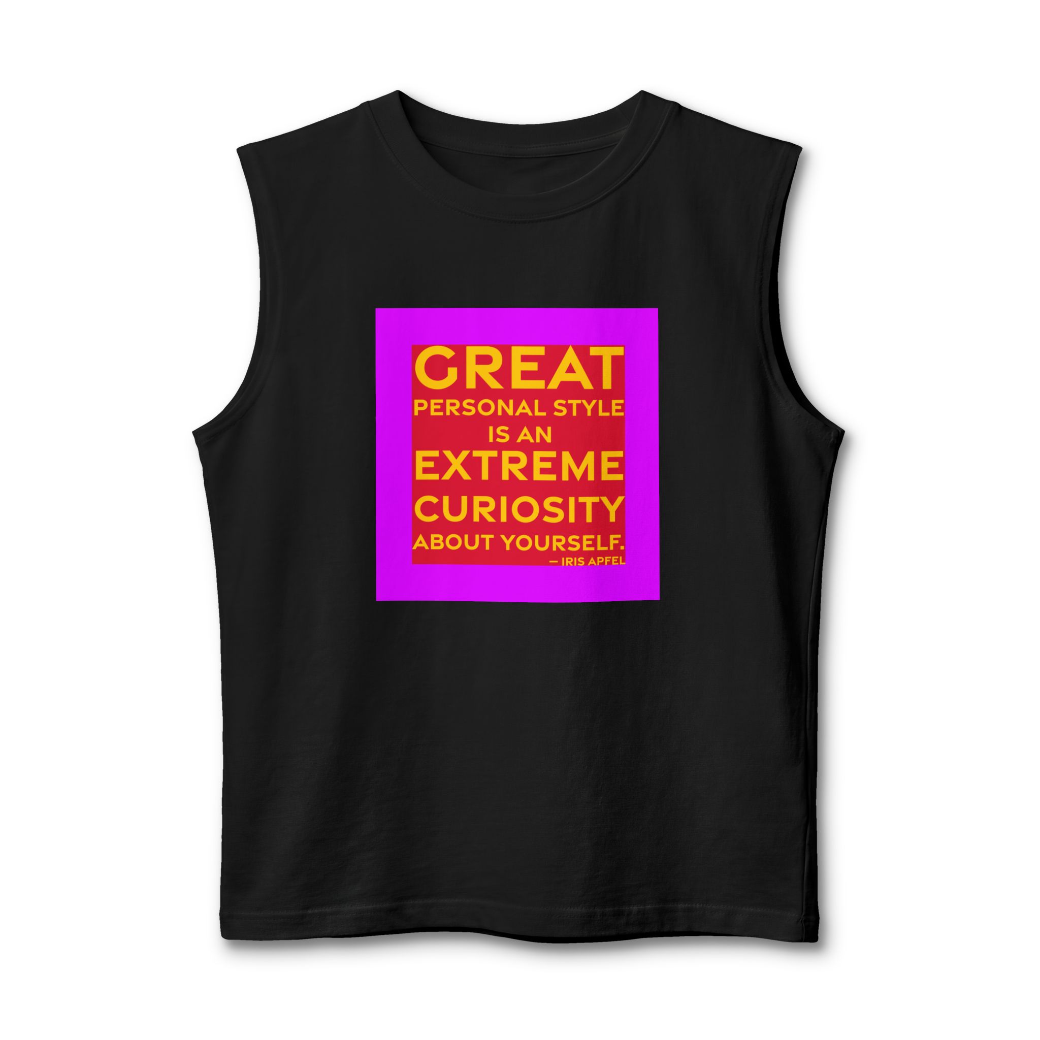 'Great Personal Style is an' — Iris Apfel Quote Tee | RQuéV Typographic Statement Tee — Muscle Tank