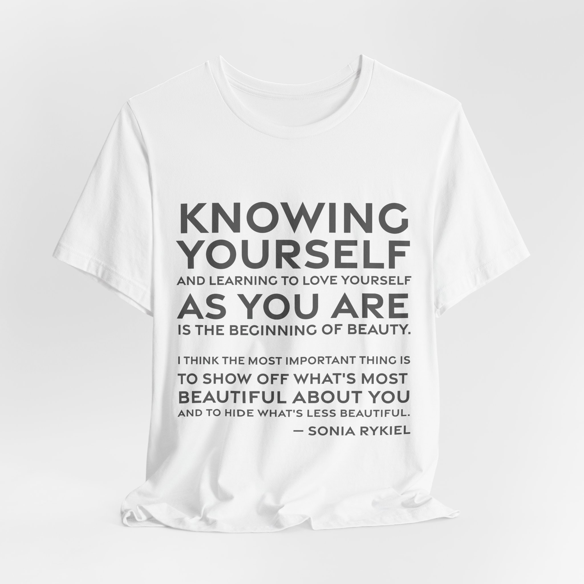 'Knowing Yourself and Learning to' — Sonia Rykiel Quote Tee | RQuéV Black-on-White Literary Tee — Classic Tee - Image 8
