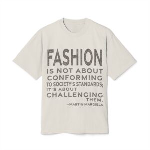 'Fashion is Not About Conforming' — Martin Margiela Quote Tee | RQuéV Black-on-White Statement Shirt — Oversized Tee