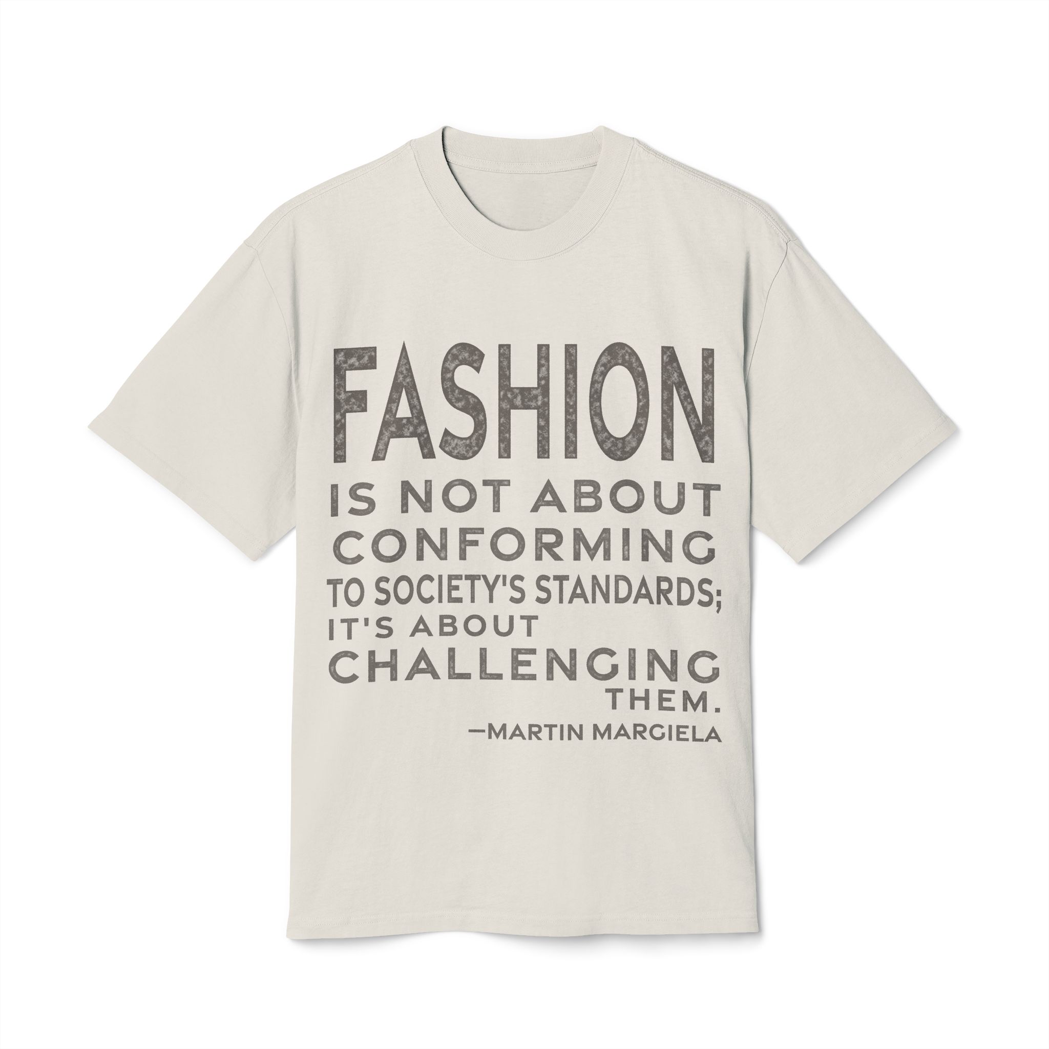 'Fashion is Not About Conforming' — Martin Margiela Quote Tee | RQuéV Black-on-White Statement Shirt — Oversized Tee