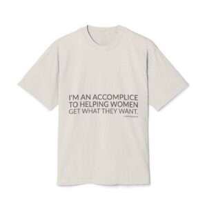 'I'm an Accomplice to Helping' — John Galliano Quote Tee | Wear Words Black-on-White Literary Tee — Oversized Tee