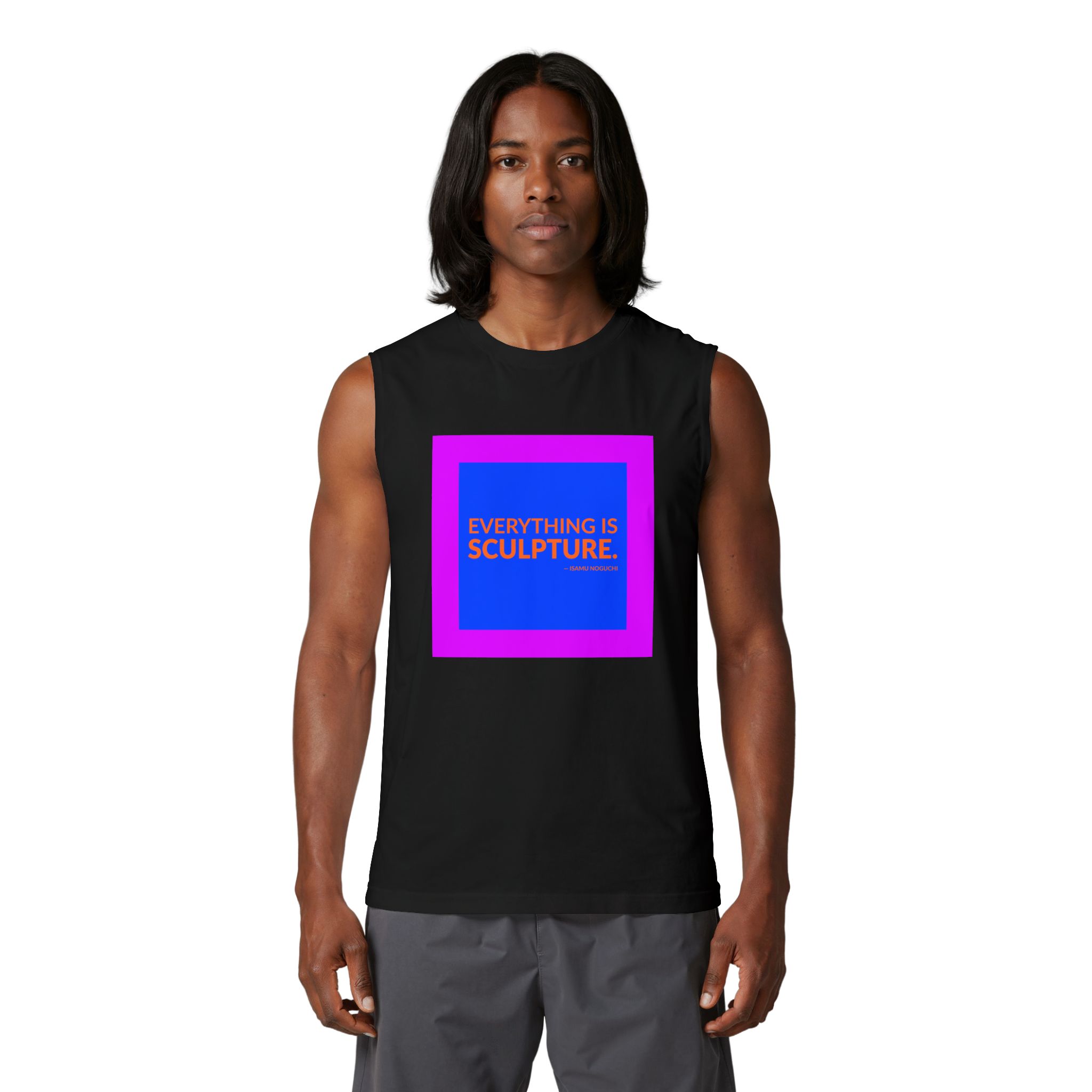 'Everything is Sculpture' — Isamu Noguchi Quote Tee | Wear Words Black-on-White Statement Shirt — Muscle Tank - Image 4