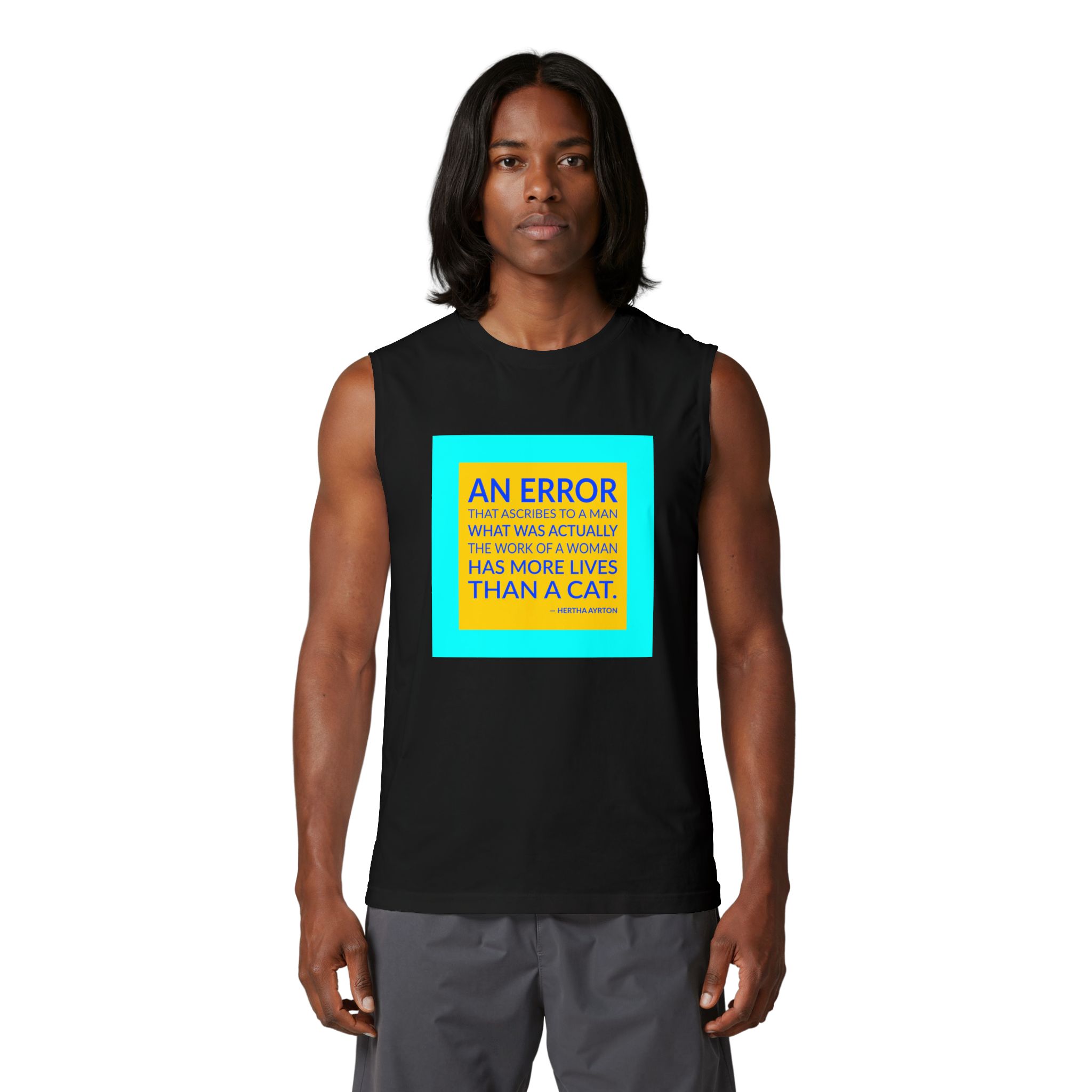 'An Error That Ascribes to' — Hertha Ayrton Quote Tee | Wear Words Black-on-White Statement Shirt — Muscle Tank - Image 3