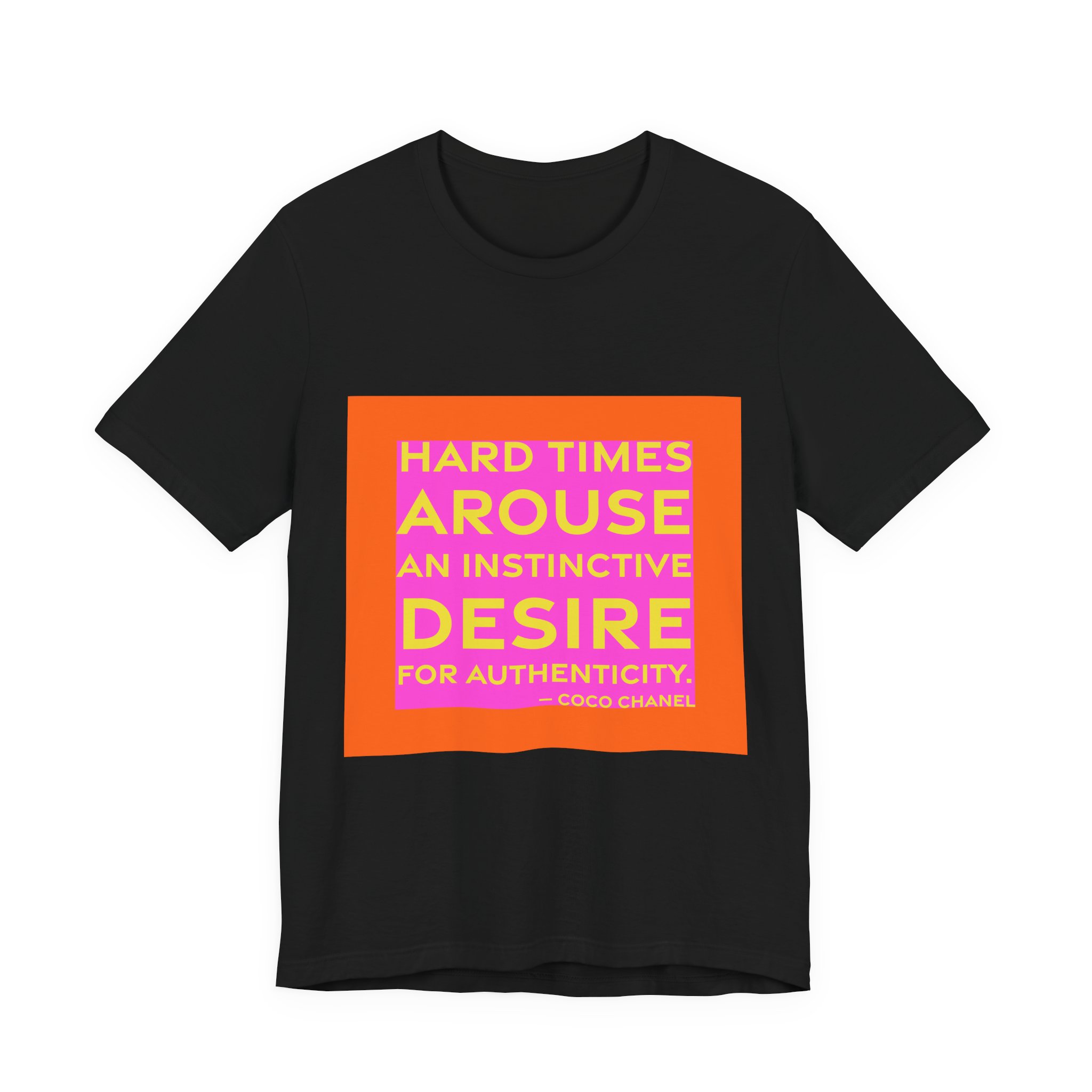 'Hard Times Arouse an Instinctive' — Coco Chanel Quote Tee | RQuéV Black-on-White Literary Tee — Classic Tee - Image 3