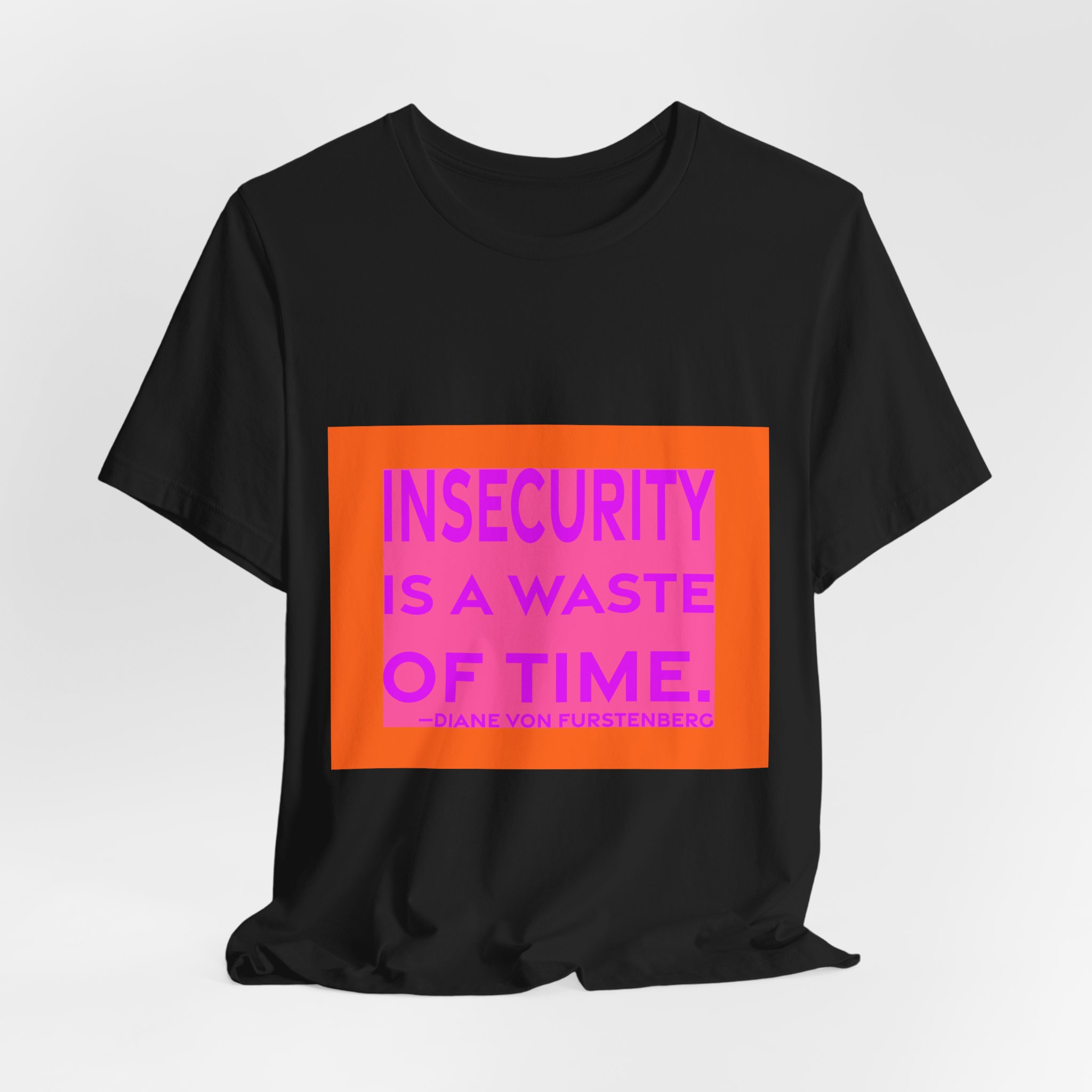 'Insecurity is a Waste of Time' — Diane von Fürstenberg Quote Tee | RQuéV Black-on-White Literary Tee — Classic Tee - Image 2