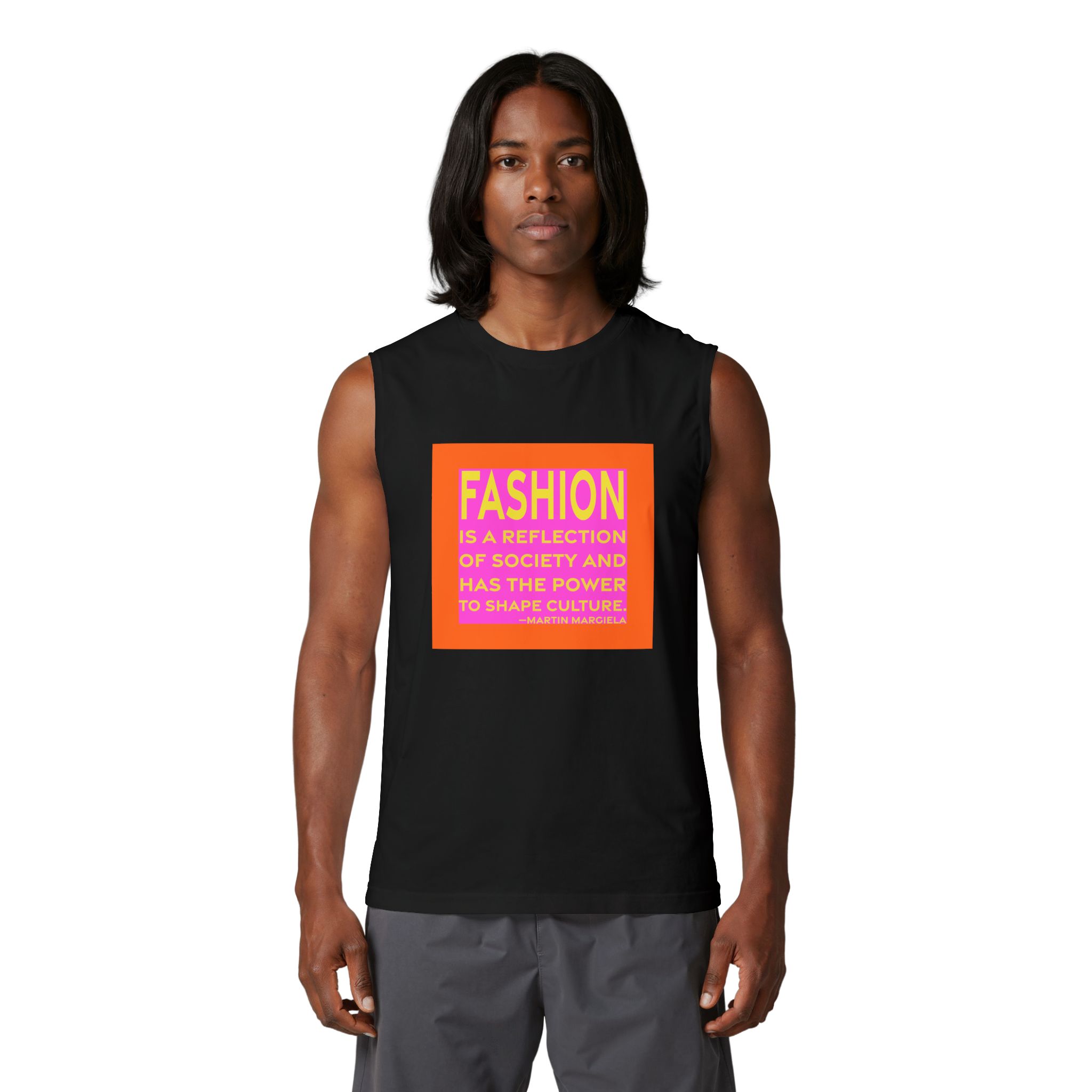 'Fashion is a Reflection of' — Martin Margiela Quote Tee | RQuéV Typographic Statement Tee — Muscle Tank - Image 3
