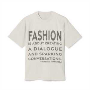 'Fashion is About Creating a' — Martin Margiela Quote Tee | RQuéV Black-on-White Statement Shirt — Oversized Tee