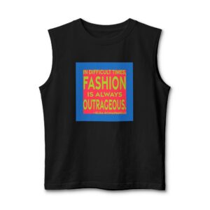 'In Difficult Times, Fashion is Always Outrageous' — Elsa Schiaparelli Quote Tee | RQuéV Black-on-White Statement Shirt — Muscle Tank