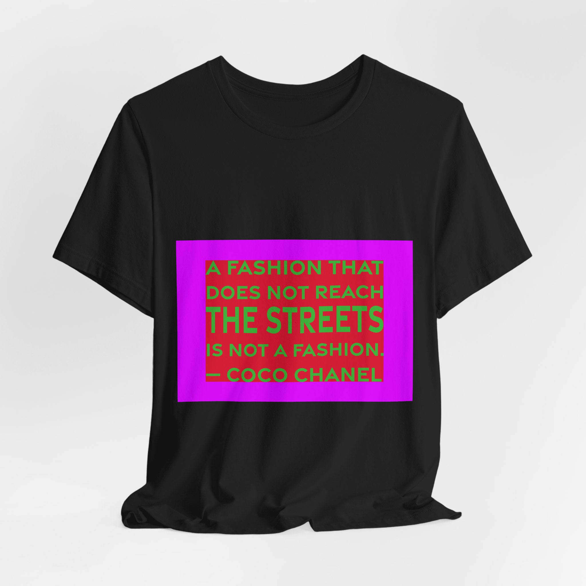 'A Fashion That Does Not' — Coco Chanel Quote Tee | RQuéV Black-on-White Statement Shirt — Classic Tee - Image 2