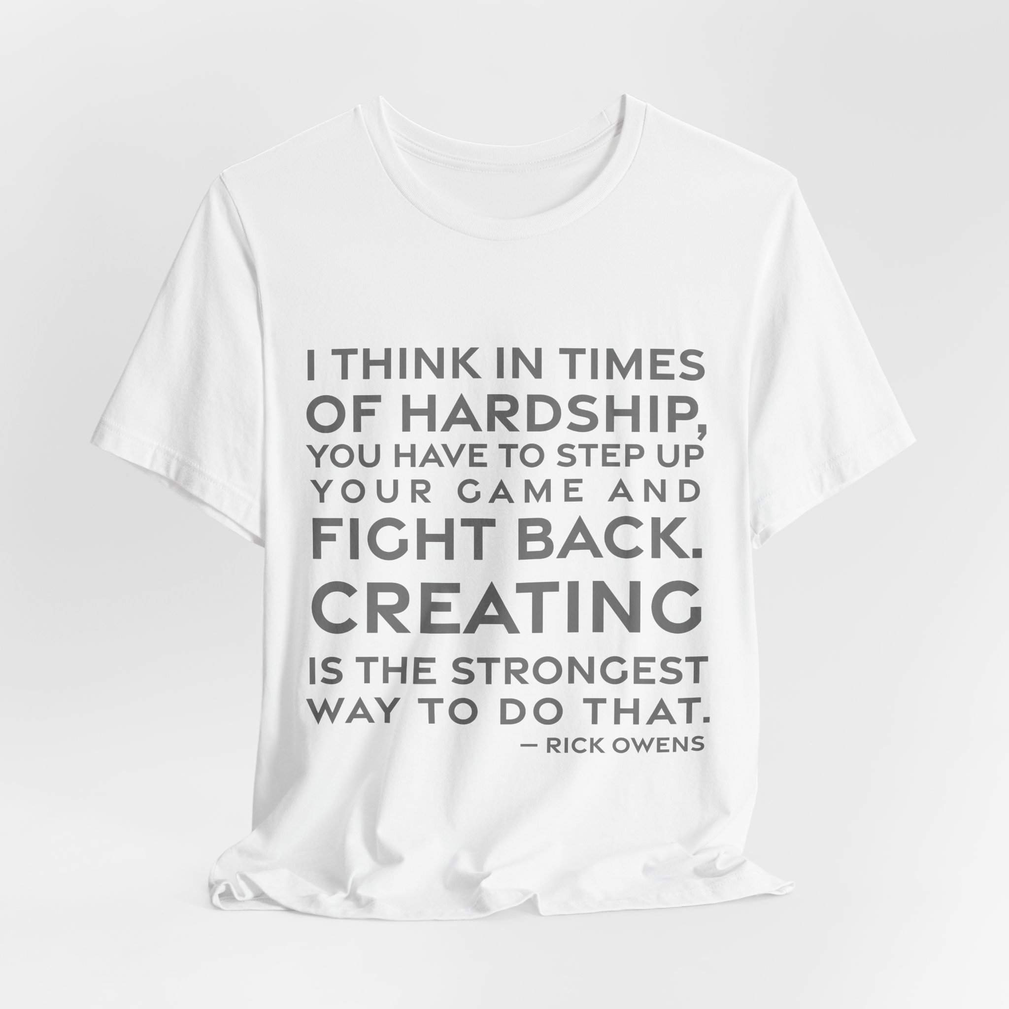 'I Think in Times of' — Rick Owens Quote Tee | RQuéV Black-on-White Statement Shirt — Classic Tee - Image 5