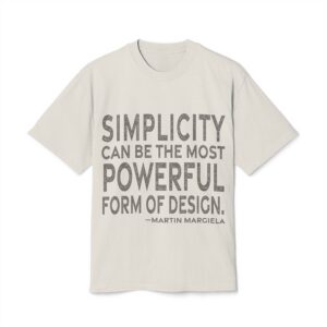 'Simplicity Can Be the Most' — Martin Margiela Quote Tee | RQuéV Black-on-White Literary Tee — Oversized Tee