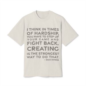 'I Think in Times of' — Rick Owens Quote Tee | RQuéV Black-on-White Statement Shirt — Oversized Tee