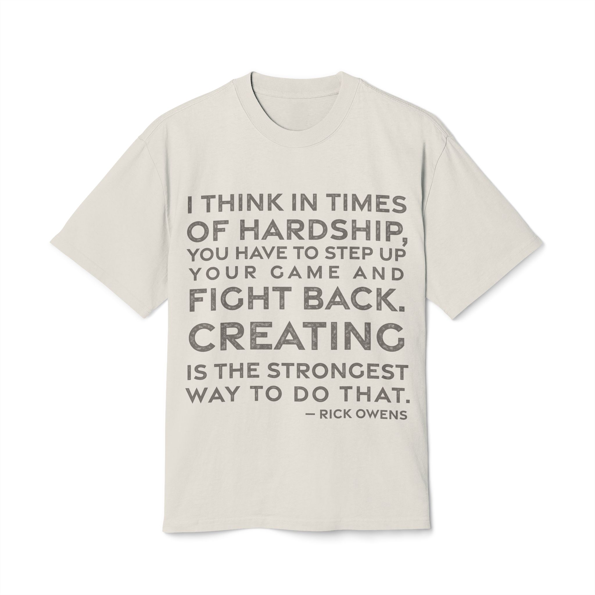 'I Think in Times of' — Rick Owens Quote Tee | RQuéV Black-on-White Statement Shirt — Oversized Tee