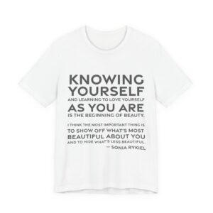 'Knowing Yourself and Learning to' — Sonia Rykiel Quote Tee | RQuéV Black-on-White Literary Tee — Classic Tee