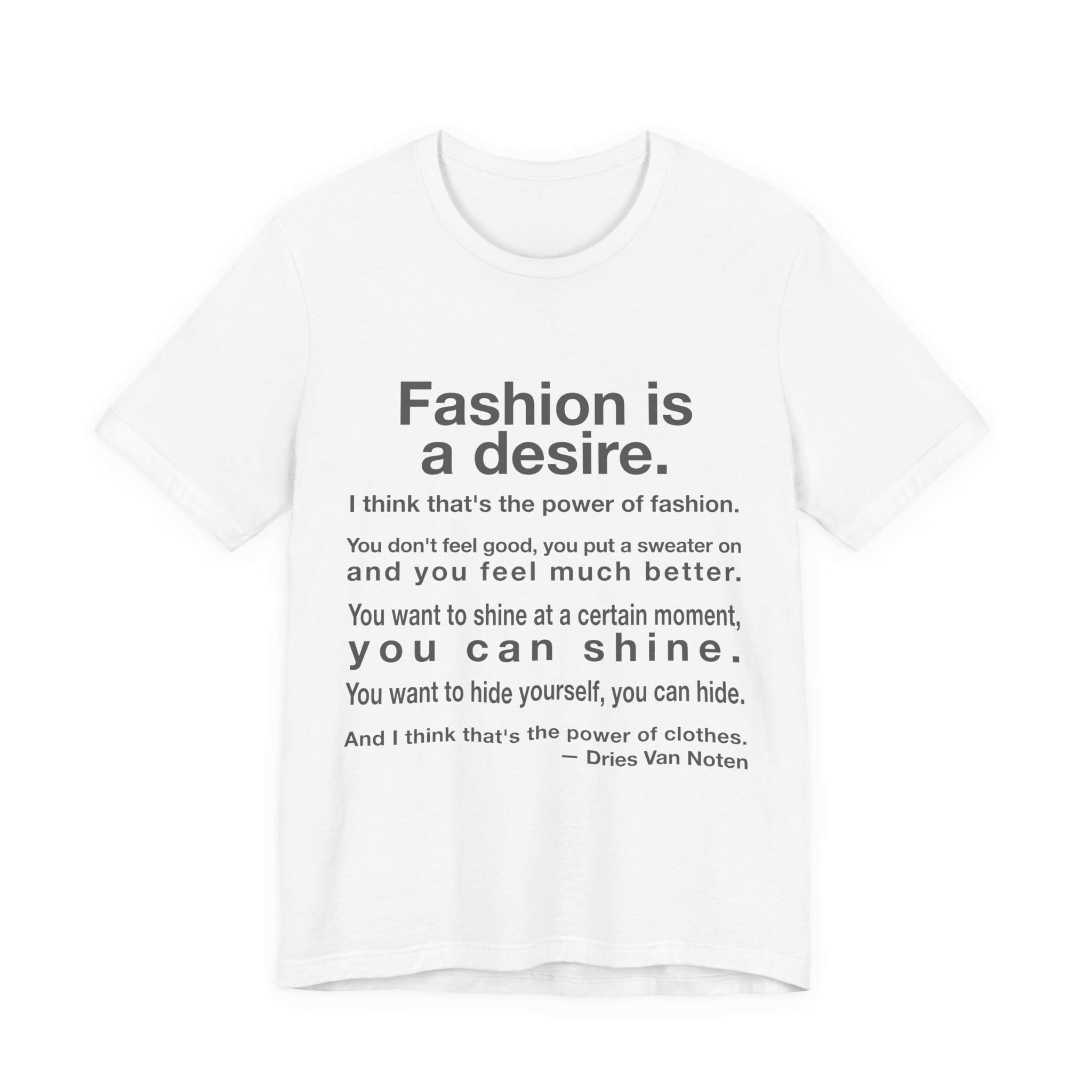 'Fashion is a Desire' — Dries Van Noten Quote Tee | RQuéV Black-on-White Statement Shirt — Classic Tee