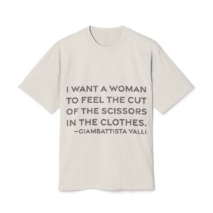 'I Want a Woman to' — Giambattista Valli Quote Tee | RQuéV Black-on-White Statement Shirt — Oversized Tee
