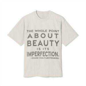 'The Whole Point About Beauty' — Diane von Fürstenberg Quote Tee | RQuéV Black-on-White Statement Shirt — Oversized Tee