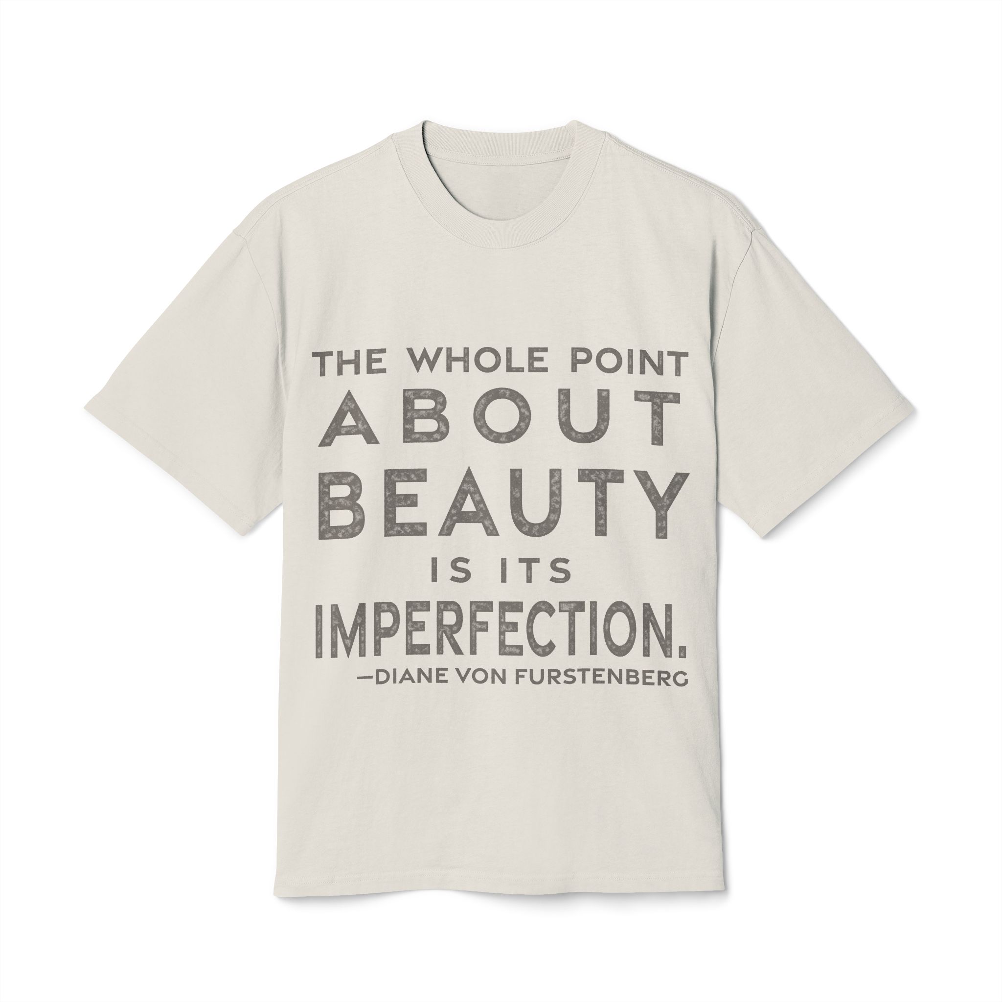 'The Whole Point About Beauty' — Diane von Fürstenberg Quote Tee | RQuéV Black-on-White Statement Shirt — Oversized Tee