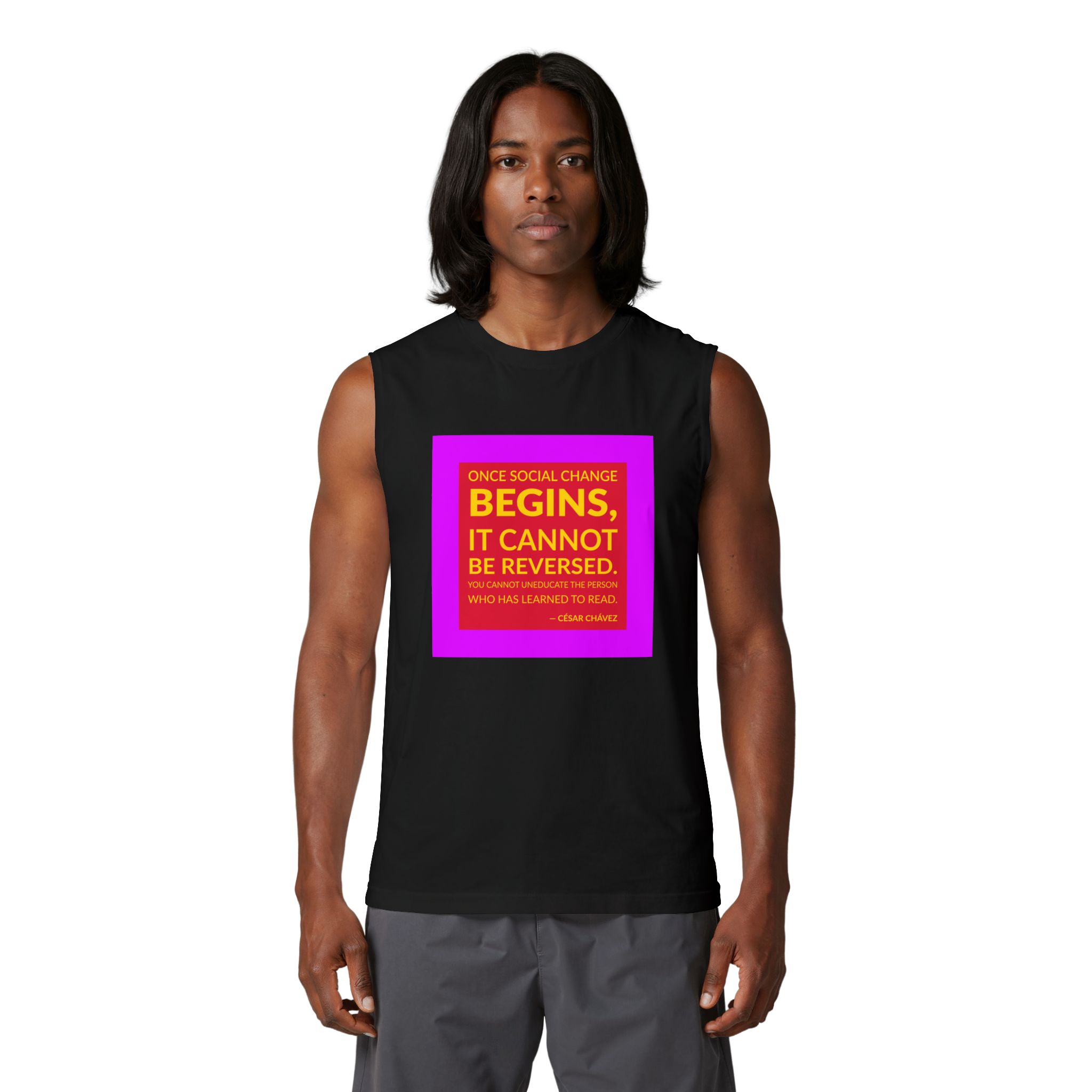 'Once Social Change Begins, it' — César Chávez Quote Tee | Wear Words Typographic Statement Tee — Muscle Tank - Image 2