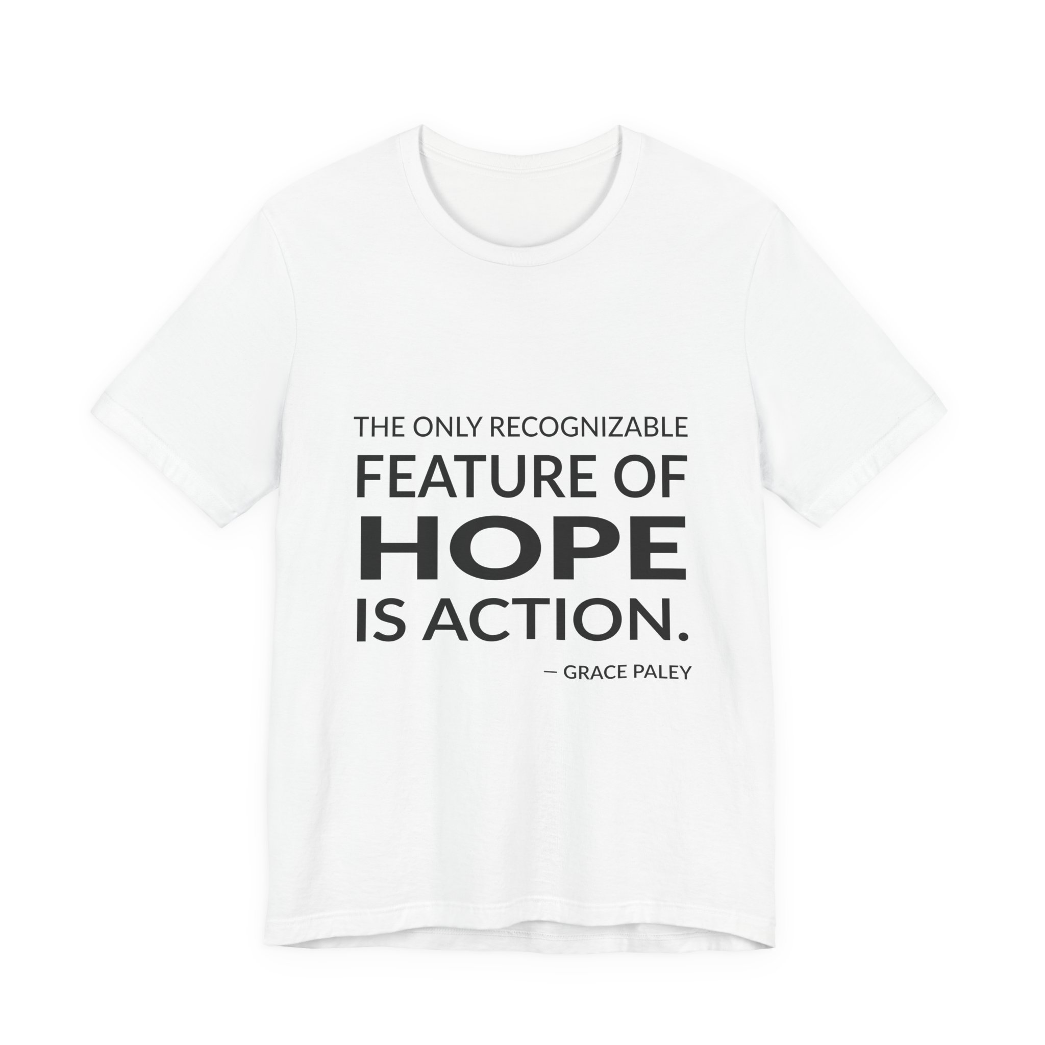 'The Only Recognizable Feature of' — Grace Paley Quote Tee | RQuéV Black-on-White Literary Tee — Classic Tee